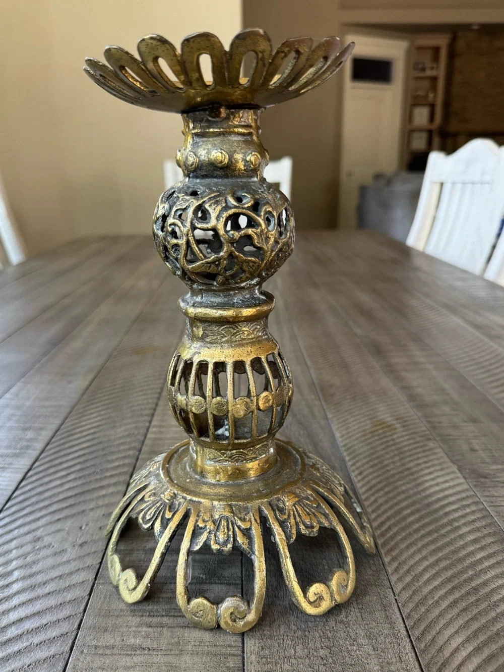 Vintage Brass Single Ornate Candle Holder